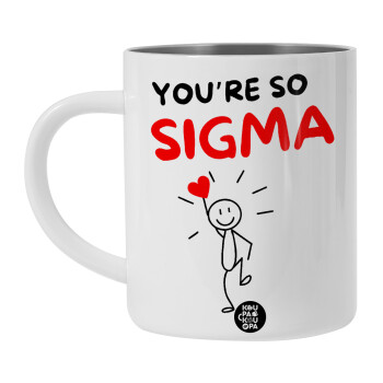 Sigma Valentine's Day , Λευκή Ανοξείδωτη Μεταλλική Κούπα 450ml - Διπλού Τοιχώματος 