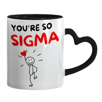 Sigma Valentine's Day , Κούπα καρδιά χερούλι μαύρη, κεραμική, 330ml