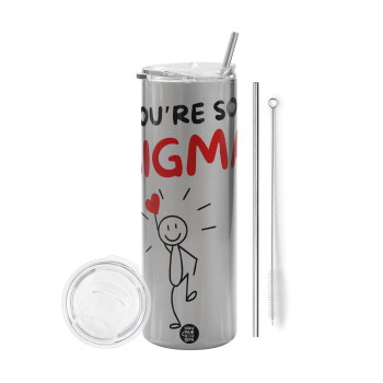 Sigma Valentine's Day , Tumbler stainless steel Silver 600ml, with metal straw & cleaning brush