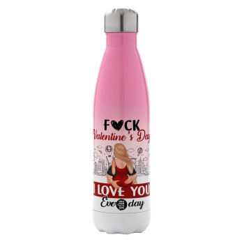 I love You Everyday , Metal mug thermos Pink/White (Stainless steel), double wall, 500ml