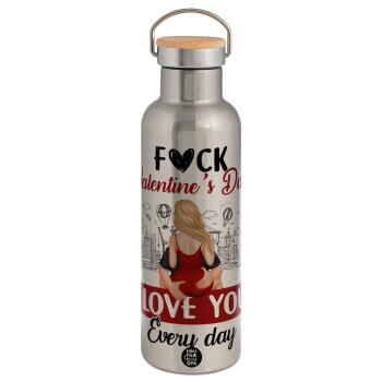 I love You Everyday , Stainless steel Silver with wooden lid (bamboo), double wall, 750ml