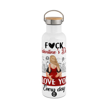 I love You Everyday , Stainless steel White with wooden lid (bamboo), double wall, 750ml