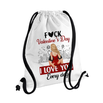 I love You Everyday , Backpack pouch GYMBAG white, with pocket (40x48cm) & thick cords