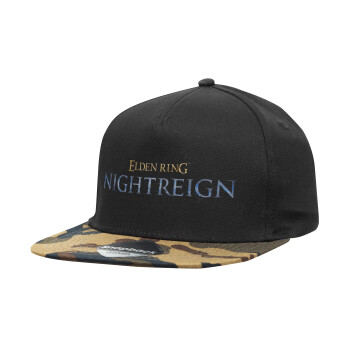 ELDEN RING NIGHTREIGN, Adult Flat Snapback Hat Black/Camouflage, (100% COTTON TWILL, ADULT, UNISEX, ONE SIZE)