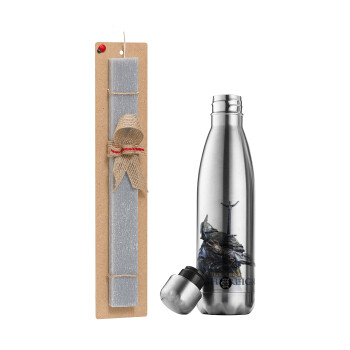 ELDEN RING NIGHTREIGN, Easter Set, metallic stainless thermos flask (500ml) & scented flat Easter candle (30cm) (GRAY)