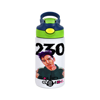 Squid game 2, Thanos 230, Children's hot water bottle, stainless steel, with safety straw, green, blue (350ml)