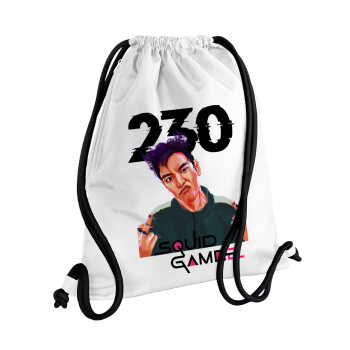 Squid game 2, Thanos 230, Backpack pouch GYMBAG white, with pocket (40x48cm) & thick cords