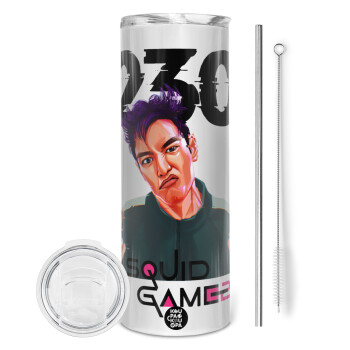 Squid game 2, Thanos 230, Tumbler ποτήρι θερμό από ανοξείδωτο ατσάλι 600ml, με μεταλλικό καλαμάκι & βούρτσα καθαρισμού