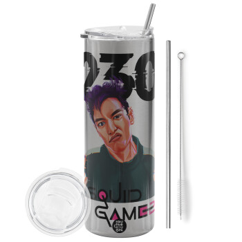 Squid game 2, Thanos 230, Tumbler stainless steel Silver 600ml, with metal straw & cleaning brush