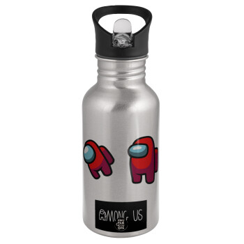 Among US, Water bottle Silver with straw, stainless steel 500ml