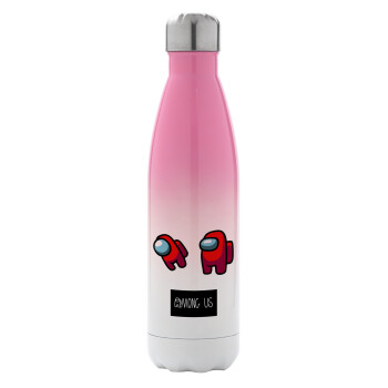 Among US, Metal mug thermos Pink/White (Stainless steel), double wall, 500ml