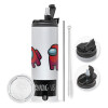 Travel Tumbler 2 Lids, with metal straw & cleaning brush (Stainless steel 304 Food grade, BPA free, 600ml)