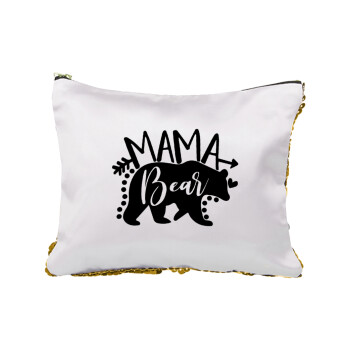 Mama Bear, Sequin Gold Pouch Cosmetic Bag