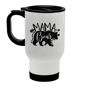 Mama Bear, Stainless steel travel mug with lid, double wall white 450ml
