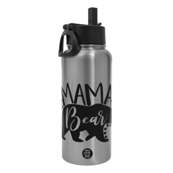 Mama Bear, Metal mug thermo Silver with Straw and Spout Lid (Stainless steel), double wall, 950ml