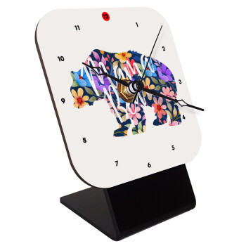 Mama Bear floral, Quartz Wooden table clock with hands (10cm)