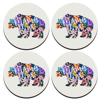 Mama Bear floral, SET of 4 round wooden coasters (9cm)