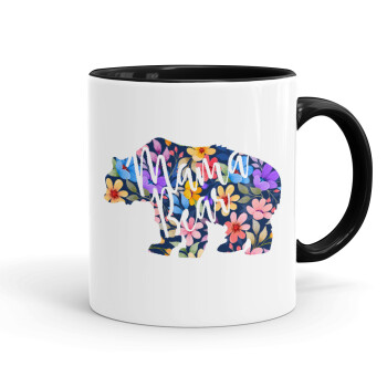 Mama Bear floral, Mug colored black, ceramic, 330ml