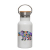 Metallic thermos (Stainless steel) White with wooden lid (bamboo), double-walled, 350ml