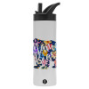 Metallic thermos bottle with straw & handle, stainless steel (Stainless steel 304), double-walled, 600ml.