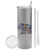 Eco friendly stainless steel Silver tumbler 600ml, with metal straw & cleaning brush