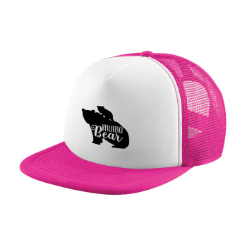 Mama Bear with kid, Child's Soft Trucker Hat with Pink/White Mesh (POLYESTER, CHILD, ONE SIZE)