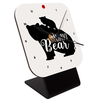 Mama Bear with kid, Quartz Wooden table clock with hands (10cm)