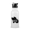 White water bottle with straw, stainless steel 600ml