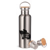 Stainless steel Silver with wooden lid (bamboo), double wall, 750ml