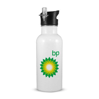 Πρατήριο καυσίμων BP, White water bottle with straw, stainless steel 600ml