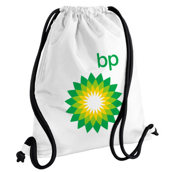 Πρατήριο καυσίμων BP, Backpack pouch GYMBAG white, with pocket (40x48cm) & thick cords