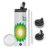 Travel Tumbler θερμό με διπλό καπάκι, μεταλλικό καλαμάκι και βούρτσα καθαρισμού (Ανωξείδωτο 304 Food grade, BPA free, 600ml)