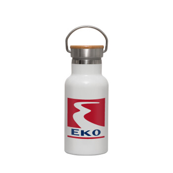 Πρατήριο καυσίμων EKO, Metallic thermos (Stainless steel) White with wooden lid (bamboo), double-walled, 350ml