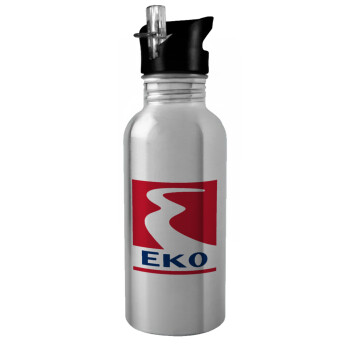 Πρατήριο καυσίμων EKO, Παγούρι νερού Ασημένιο με καλαμάκι, ανοξείδωτο ατσάλι 600ml