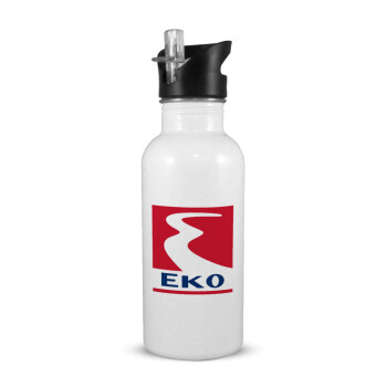 Πρατήριο καυσίμων EKO, White water bottle with straw, stainless steel 600ml