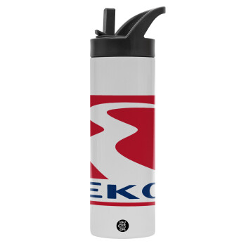 Πρατήριο καυσίμων EKO, Metallic thermos bottle with straw & handle, stainless steel (Stainless steel 304), double-walled, 600ml.