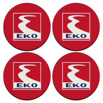 Πρατήριο καυσίμων EKO, SET of 4 round wooden coasters (9cm)