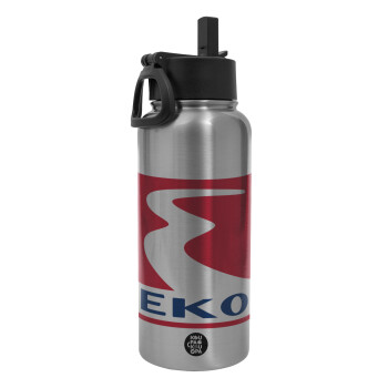 Πρατήριο καυσίμων EKO, Metal mug thermo Silver with Straw and Spout Lid (Stainless steel), double wall, 950ml