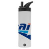 Metallic thermos bottle with straw & handle, stainless steel (Stainless steel 304), double-walled, 600ml.