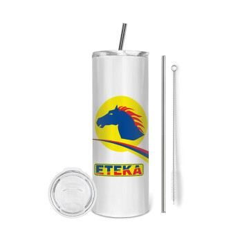 Πρατήριο καυσίμων ETEKA, Eco friendly ποτήρι θερμό (tumbler) από ανοξείδωτο ατσάλι 600ml, με μεταλλικό καλαμάκι & βούρτσα καθαρισμού