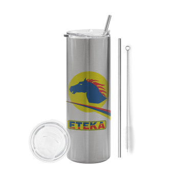 Πρατήριο καυσίμων ETEKA, Tumbler stainless steel Silver 600ml, with metal straw & cleaning brush