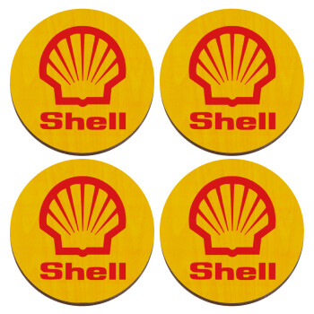 Πρατήριο καυσίμων SHELL, ΣΕΤ x4 Σουβέρ ξύλινα στρογγυλά plywood (9cm)