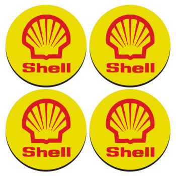 Πρατήριο καυσίμων SHELL, ΣΕΤ 4 Σουβέρ ξύλινα στρογγυλά (9cm)