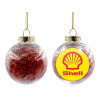 Transparent Christmas tree ball ornament with red filling 8cm