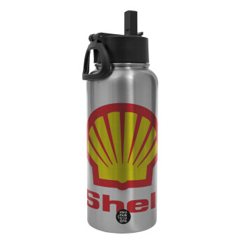 Πρατήριο καυσίμων SHELL, Metal mug thermo Silver with Straw and Spout Lid (Stainless steel), double wall, 950ml