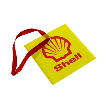 Πρατήριο καυσίμων SHELL, Χριστουγεννιάτικο στολίδι γυάλινο τετράγωνο 9x9cm