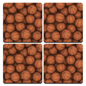 Basketballs, ΣΕΤ 4 Σουβέρ ξύλινα τετράγωνα (9cm)