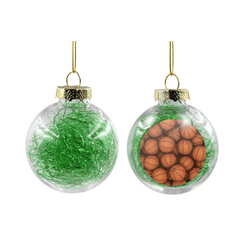 Basketballs, Transparent Christmas tree ball ornament with green filling 8cm