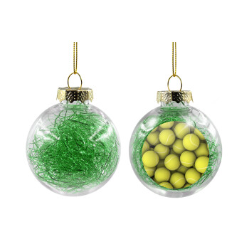 Tenis balls, Transparent Christmas tree ball ornament with green filling 8cm