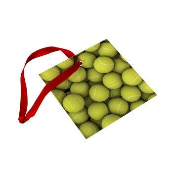 Tenis balls, Christmas ornament, glass square ornament 9x9cm